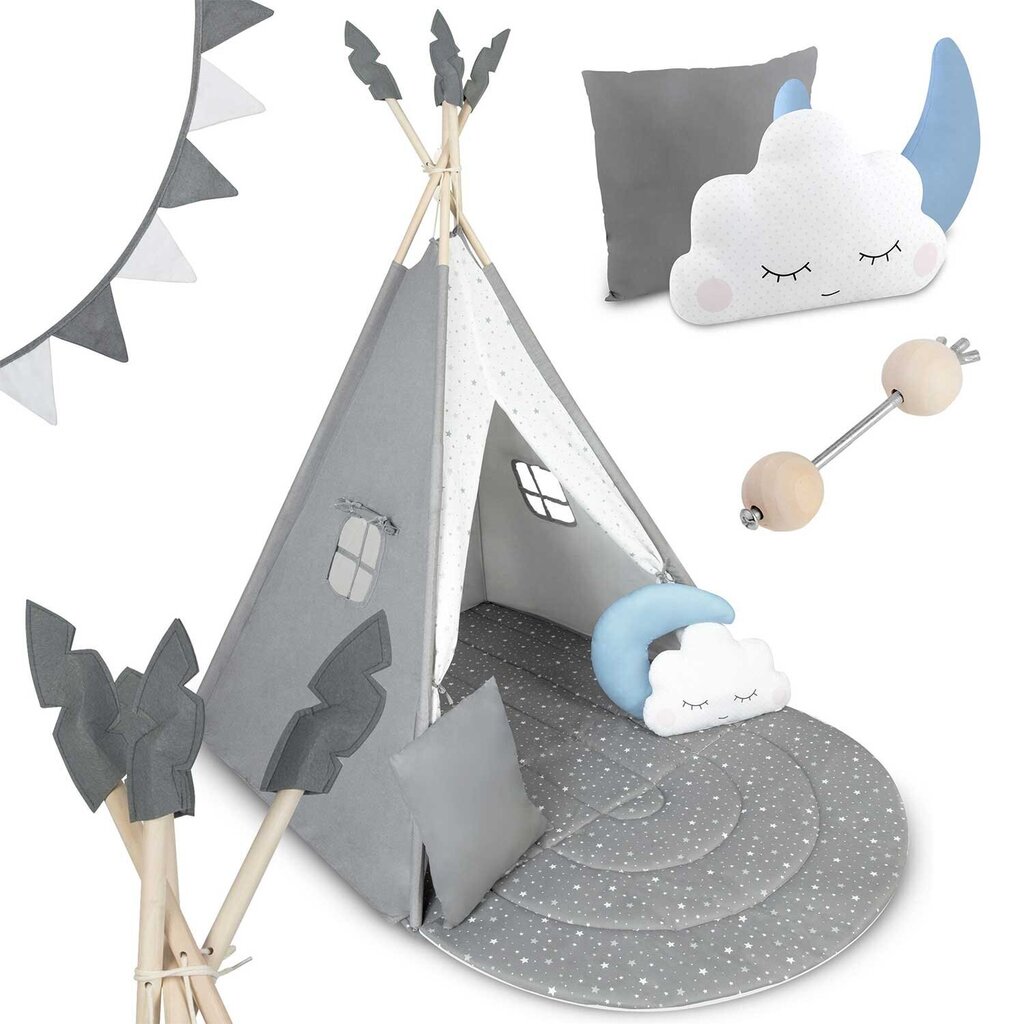 Teepee telts bērniem NK-406 Nukido - pelēka cena un informācija | Bērnu rotaļu laukumi, mājiņas | 220.lv
