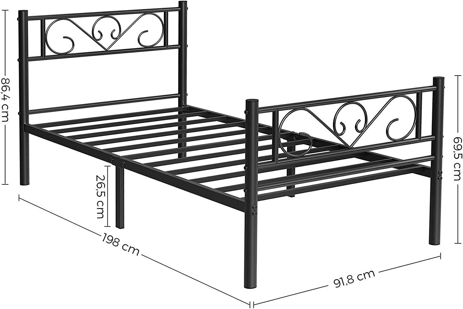 Melna metāla gulta 190x90 cena un informācija | Gultas | 220.lv