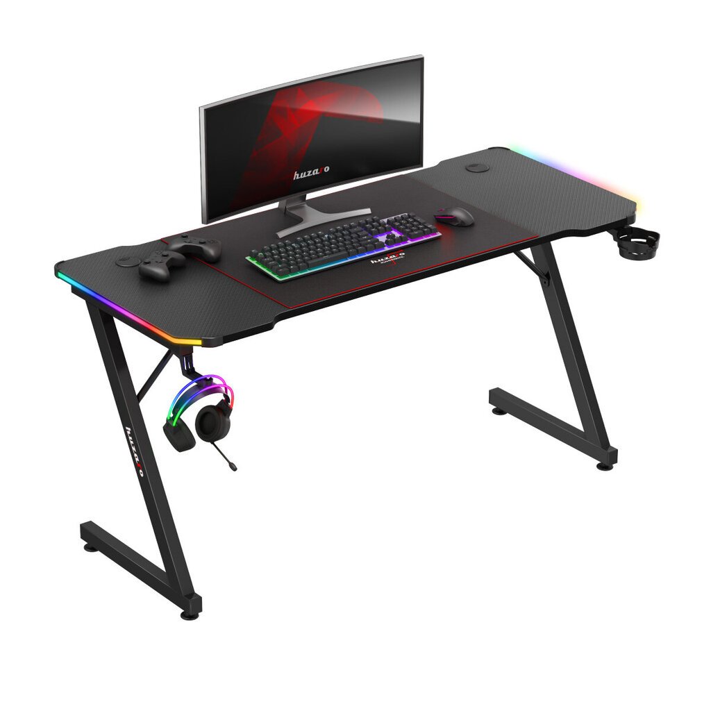 Spēļu galds Huzaro Hero 3.3 RGB, melns cena un informācija | Datorgaldi, rakstāmgaldi, biroja galdi | 220.lv