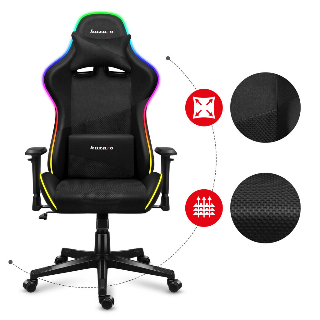 Spēļu krēsls Huzaro Force 6.3 RGB Mesh, melns цена и информация | Biroja krēsli | 220.lv
