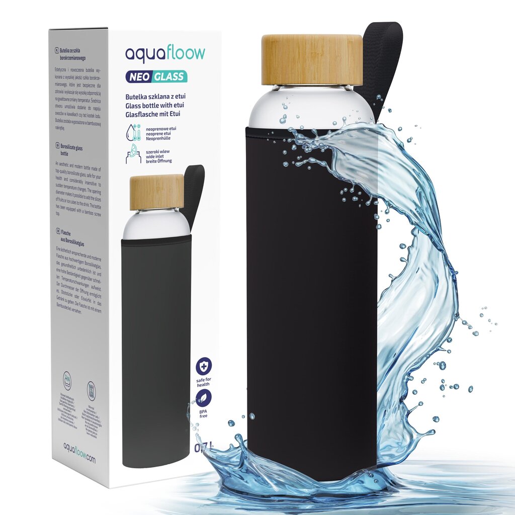 Ūdenspudele Aquafloow NeoGlass, 700ml cena un informācija | Ūdens pudeles | 220.lv