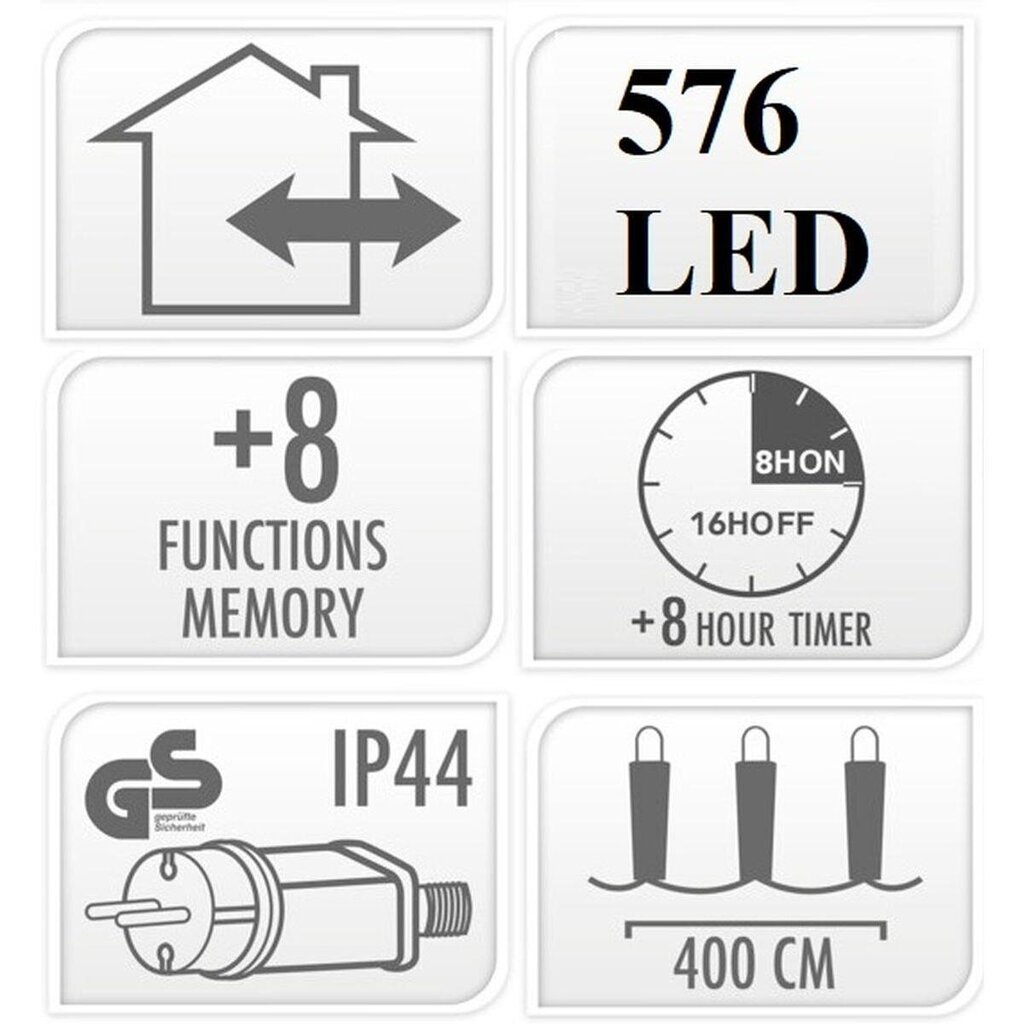 Ziemassvētku virtene, 576 LED, 4 m cena un informācija | Ziemassvētku lampiņas, LED virtenes | 220.lv