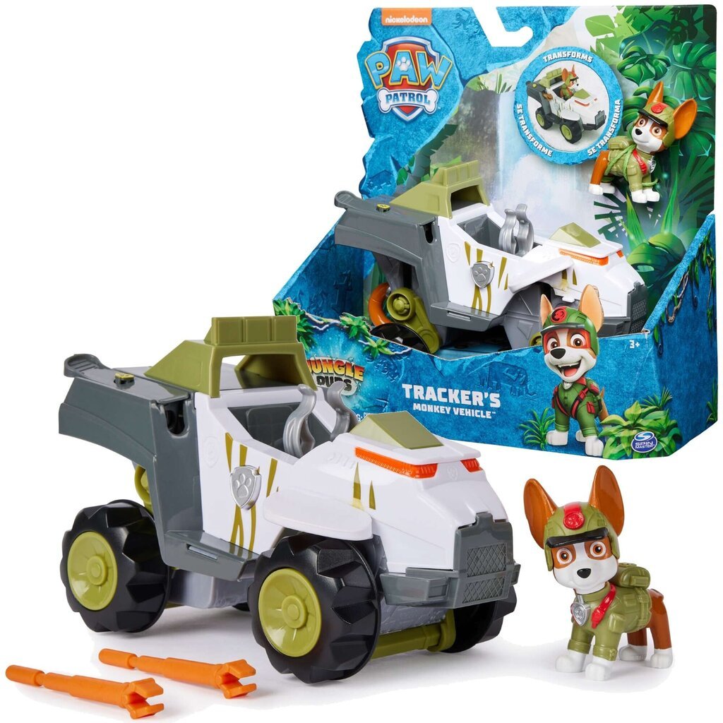 Rotaļu mašīna ar Tracker figūru Paw Patrol ( Ķepu patruļa) Jungle Pups, zils cena un informācija | Rotaļlietas zēniem | 220.lv