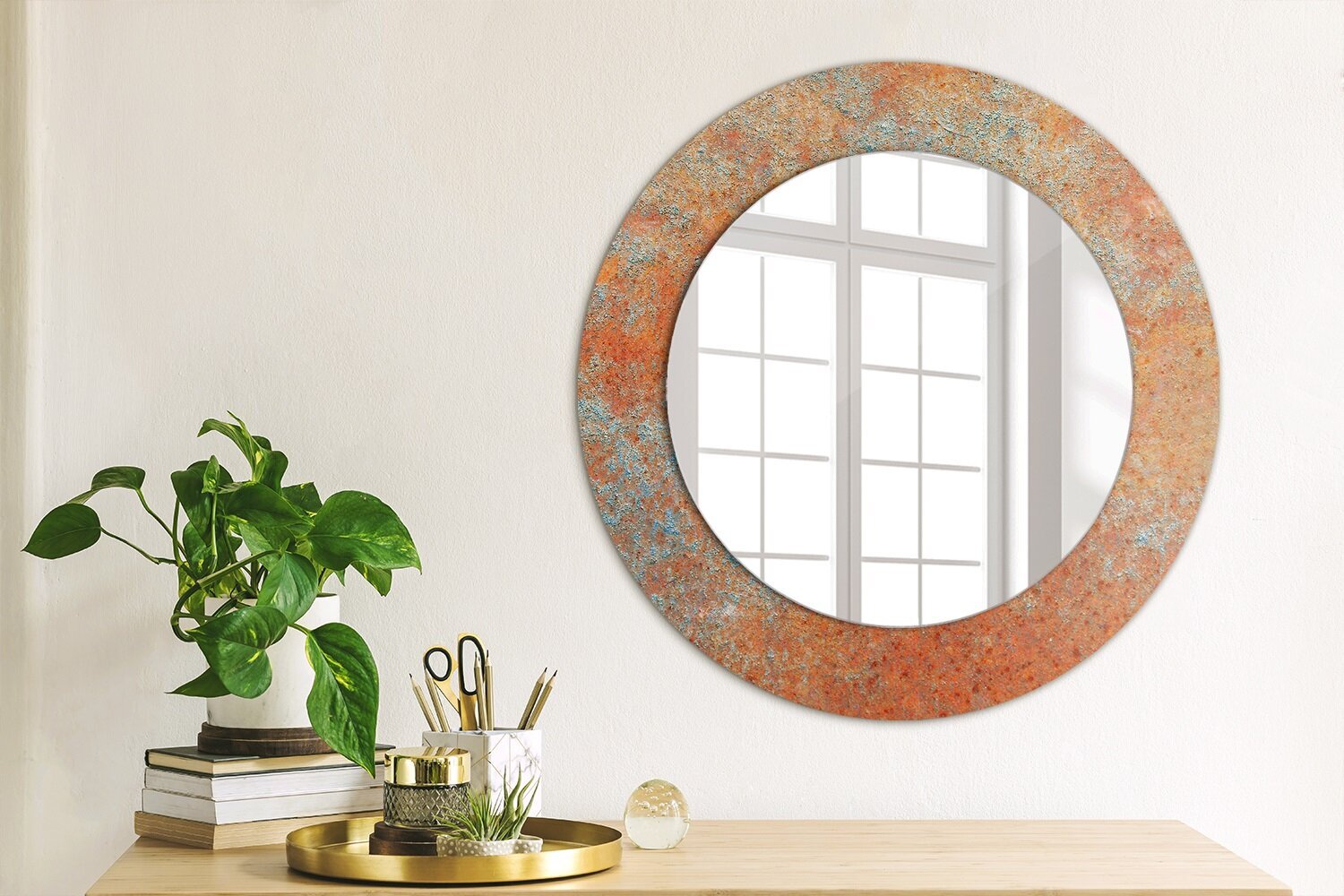 TULUP spogulis ar rāmi Sarūsējis metāls, Ø50cm, apelsīns cena un informācija | Spoguļi | 220.lv