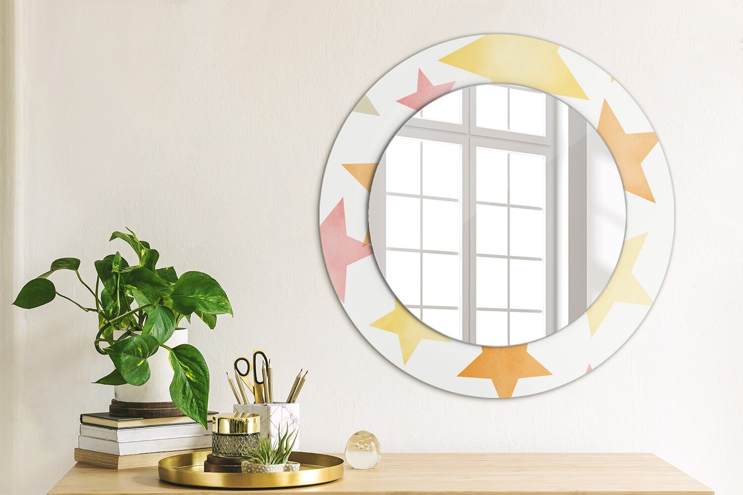 TULUP spogulis ar rāmi Pasteļa krāsu zvaigznes, Ø50cm, Krītiņš цена и информация | Spoguļi | 220.lv