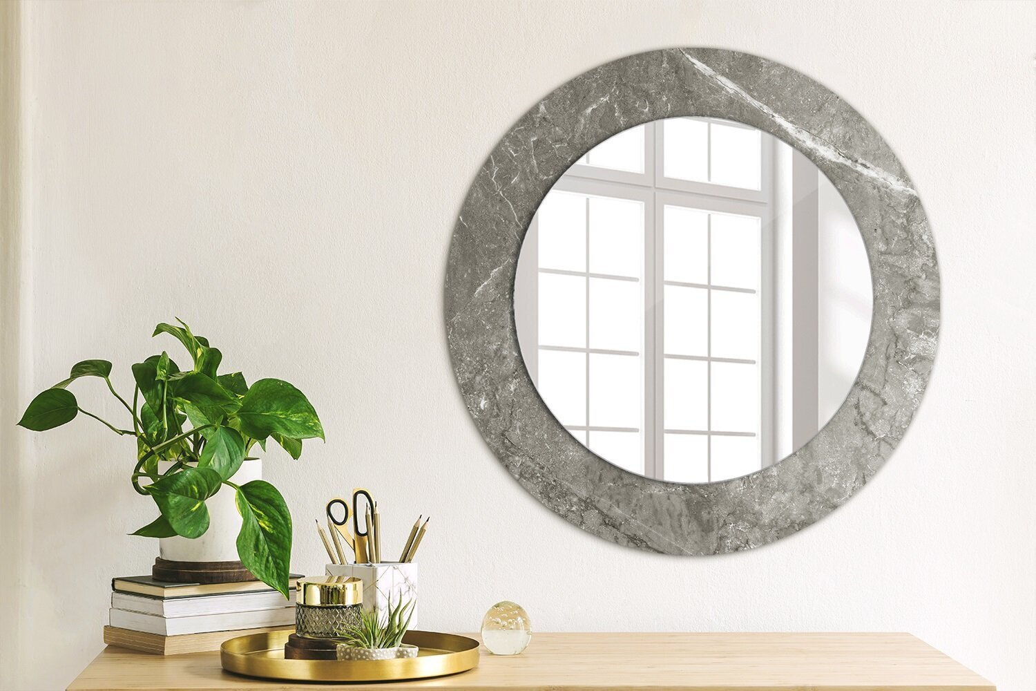 TULUP spogulis ar rāmi Zemniecisks marmors, Ø50cm, Pelēks cena un informācija | Spoguļi | 220.lv