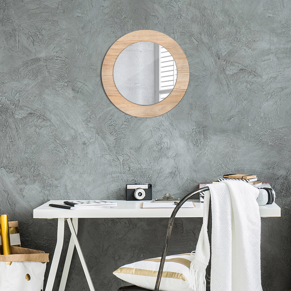TULUP spogulis ar rāmi Koka tekstūra, Ø50cm, Bēša цена и информация | Spoguļi | 220.lv