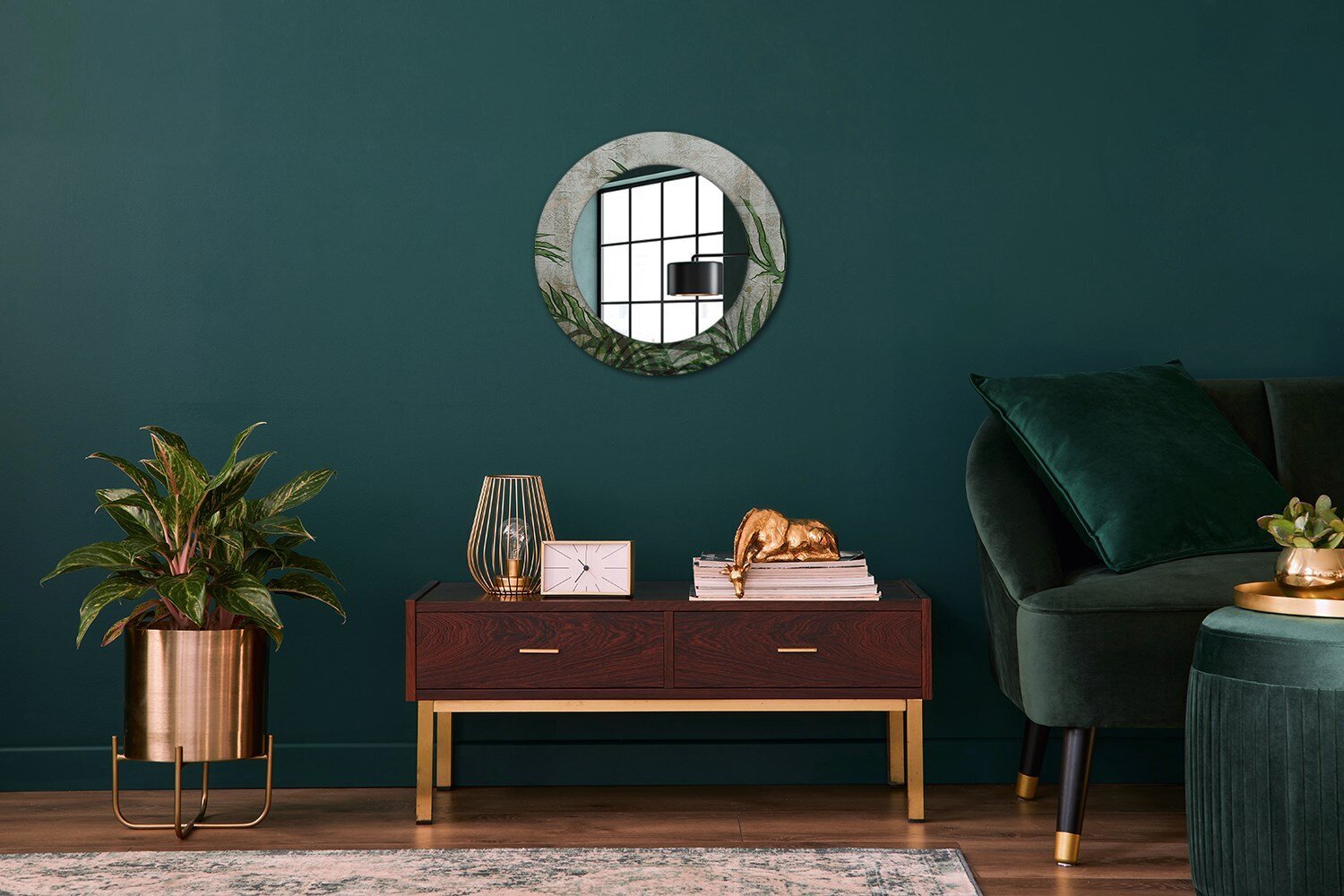 TULUP spogulis ar rāmi Papardes lapas, Ø50cm, Zaļš cena un informācija | Spoguļi | 220.lv
