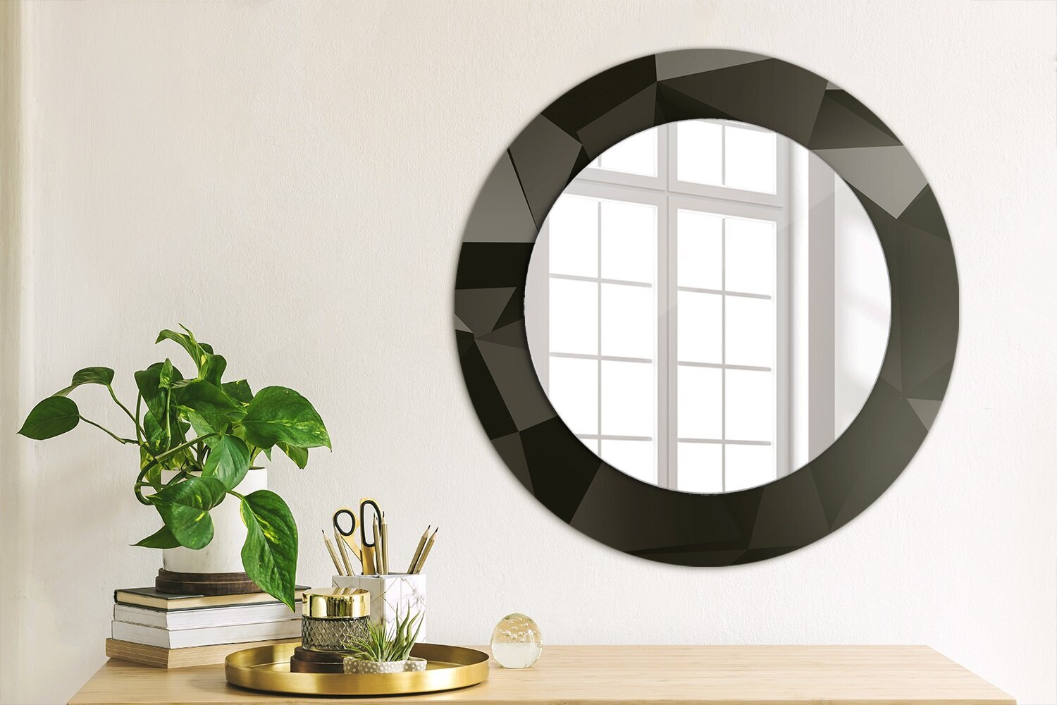 TULUP spogulis ar rāmi Abstrakts melns, Ø50cm, Melns цена и информация | Spoguļi | 220.lv