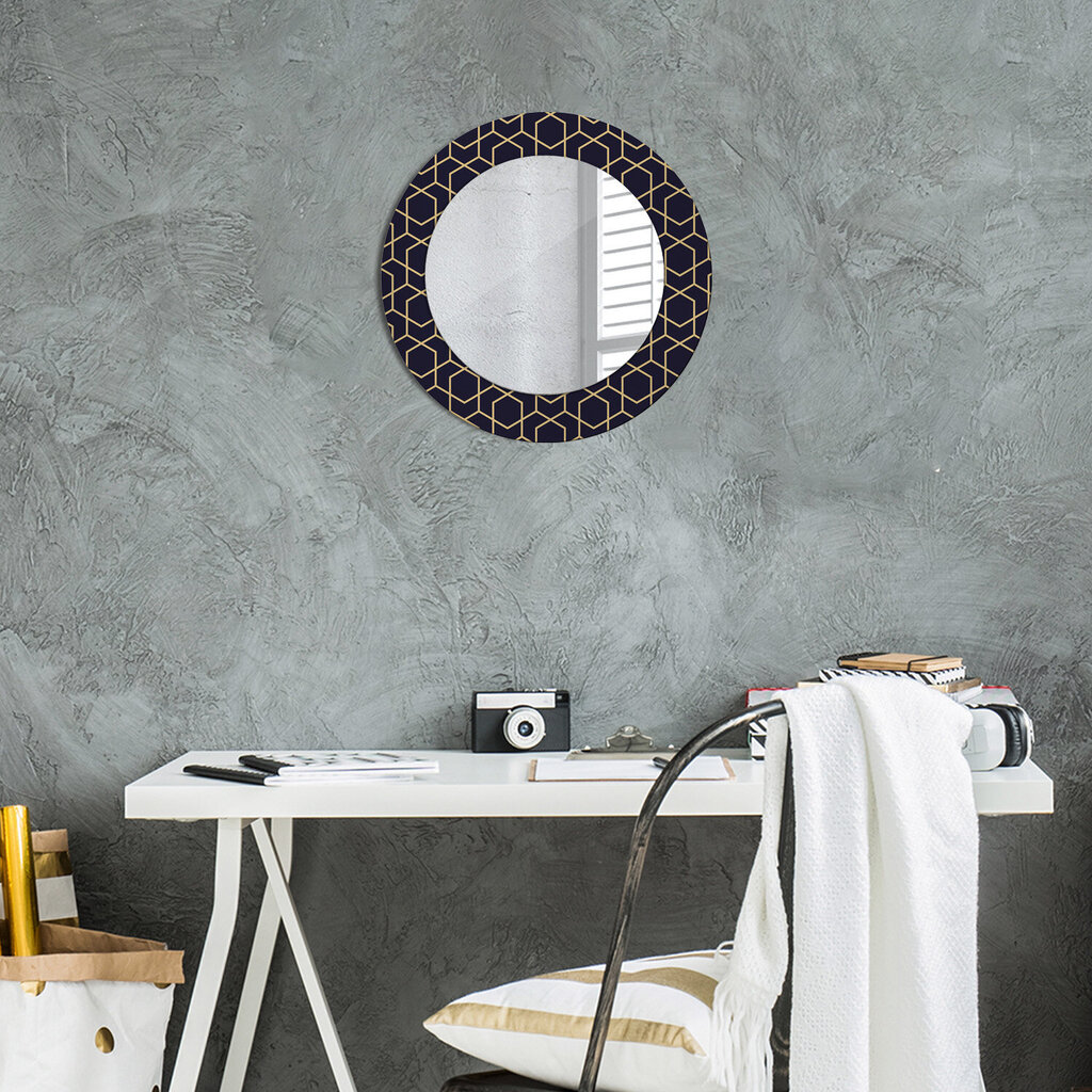 TULUP spogulis ar rāmi Abstrakts ģeometrisks, Ø50cm, Melns cena un informācija | Spoguļi | 220.lv