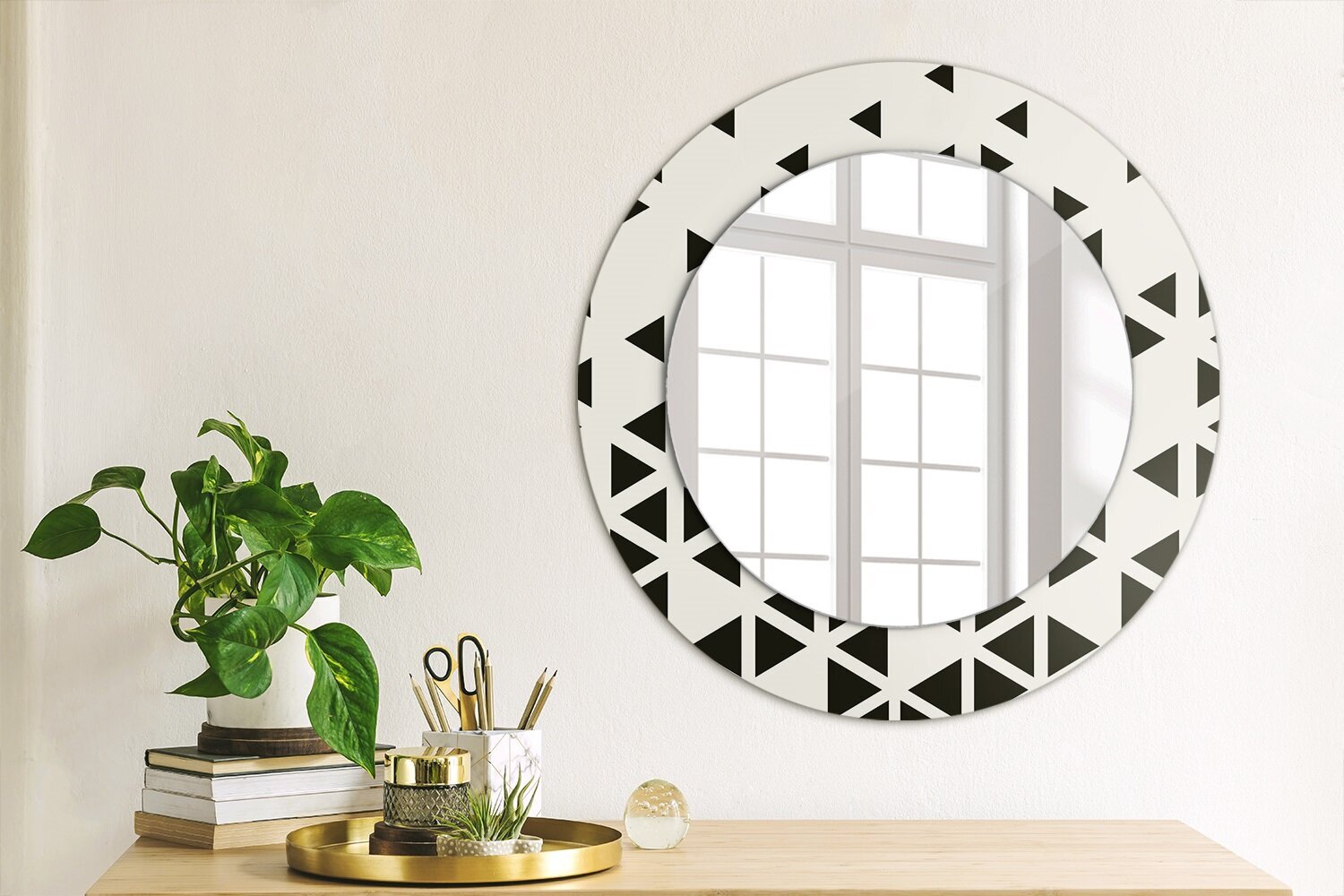 TULUP spogulis ar rāmi Abstrakts ģeometrisks, Ø50cm, Vienkrāsains cena un informācija | Spoguļi | 220.lv