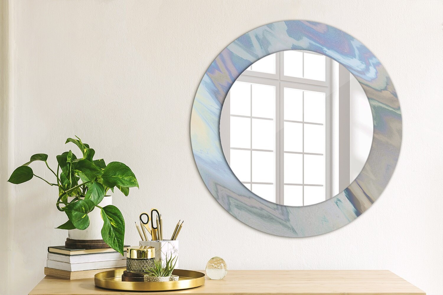TULUP spogulis ar rāmi Hologrāfiskā tekstūra, Ø50cm, Gaiši zils cena un informācija | Spoguļi | 220.lv