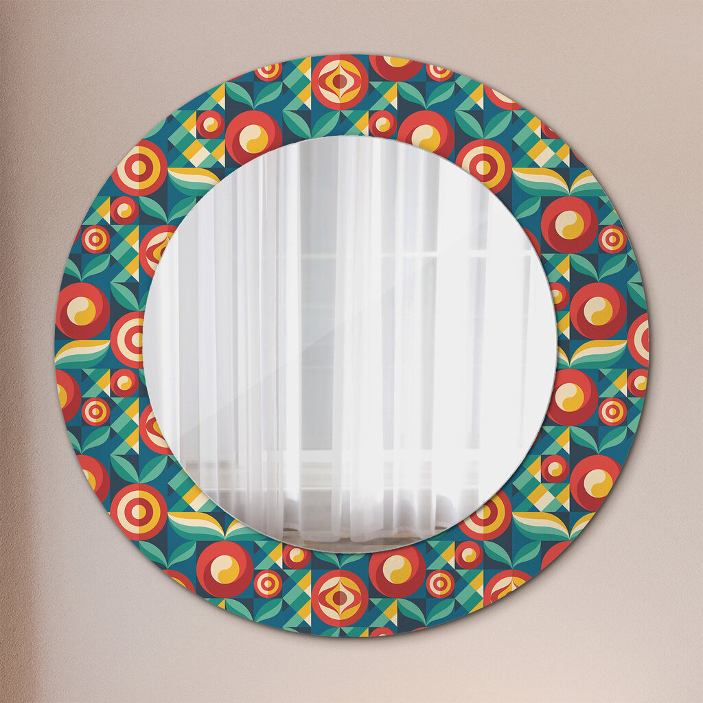 TULUP spogulis ar rāmi Ģeometriski augļi un lapas, Ø50cm, Krāsains cena un informācija | Spoguļi | 220.lv