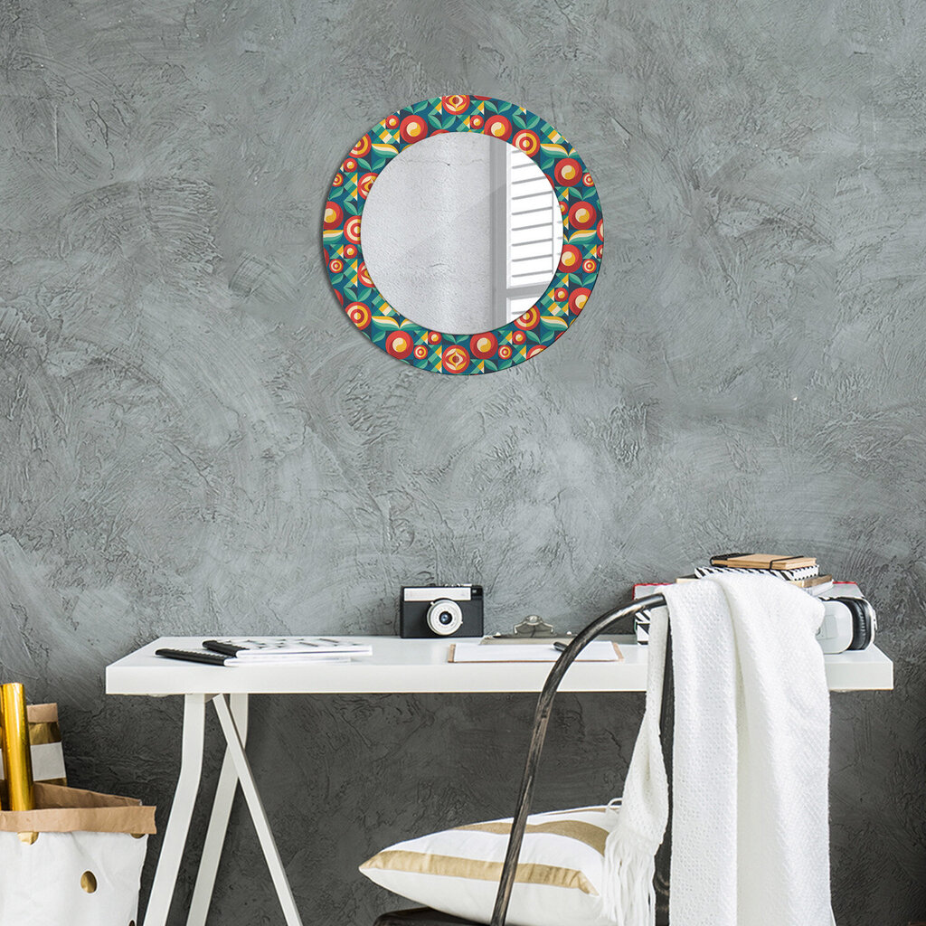 TULUP spogulis ar rāmi Ģeometriski augļi un lapas, Ø50cm, Krāsains cena un informācija | Spoguļi | 220.lv