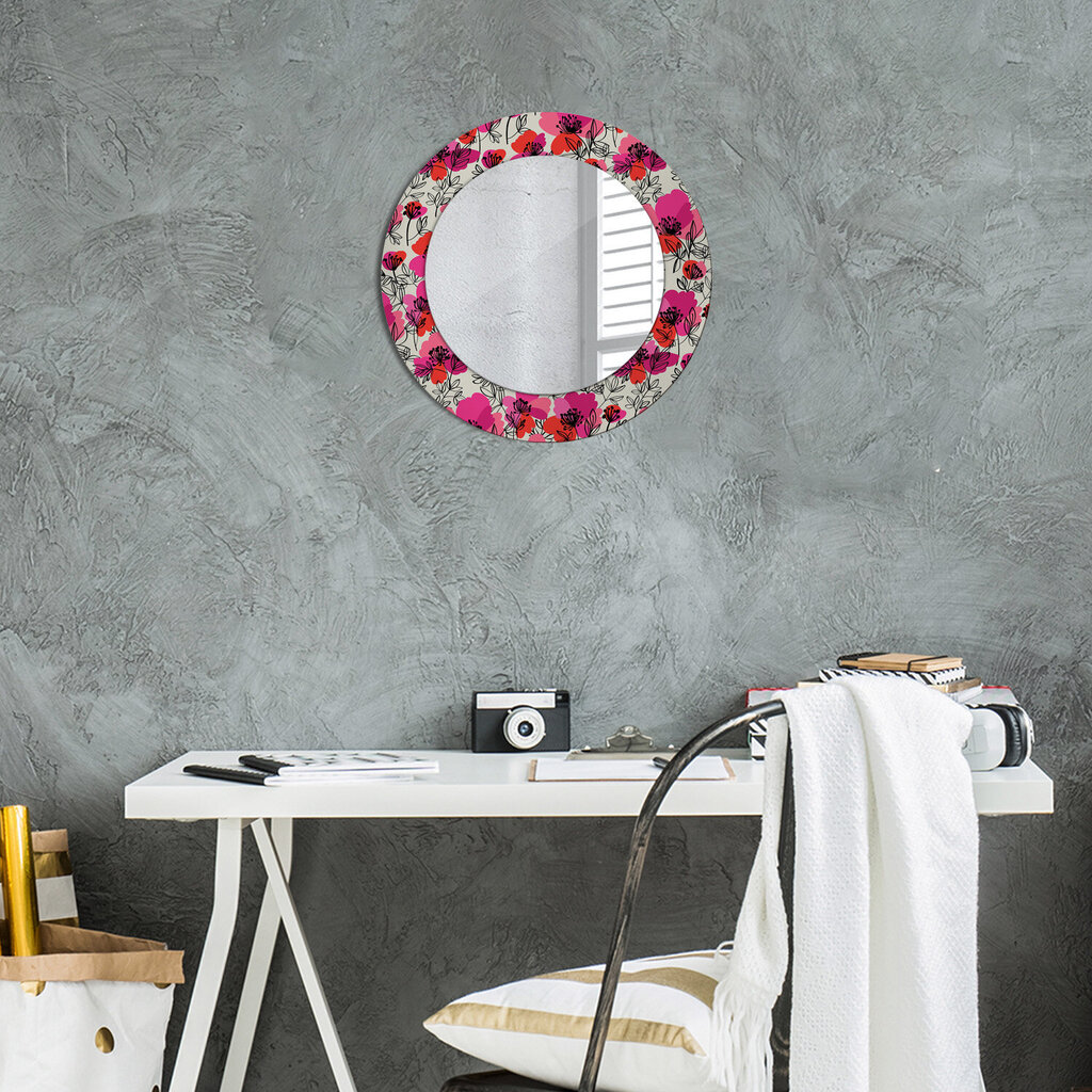 TULUP spogulis ar rāmi Rožainas magones, Ø50cm, sarkans cena un informācija | Spoguļi | 220.lv