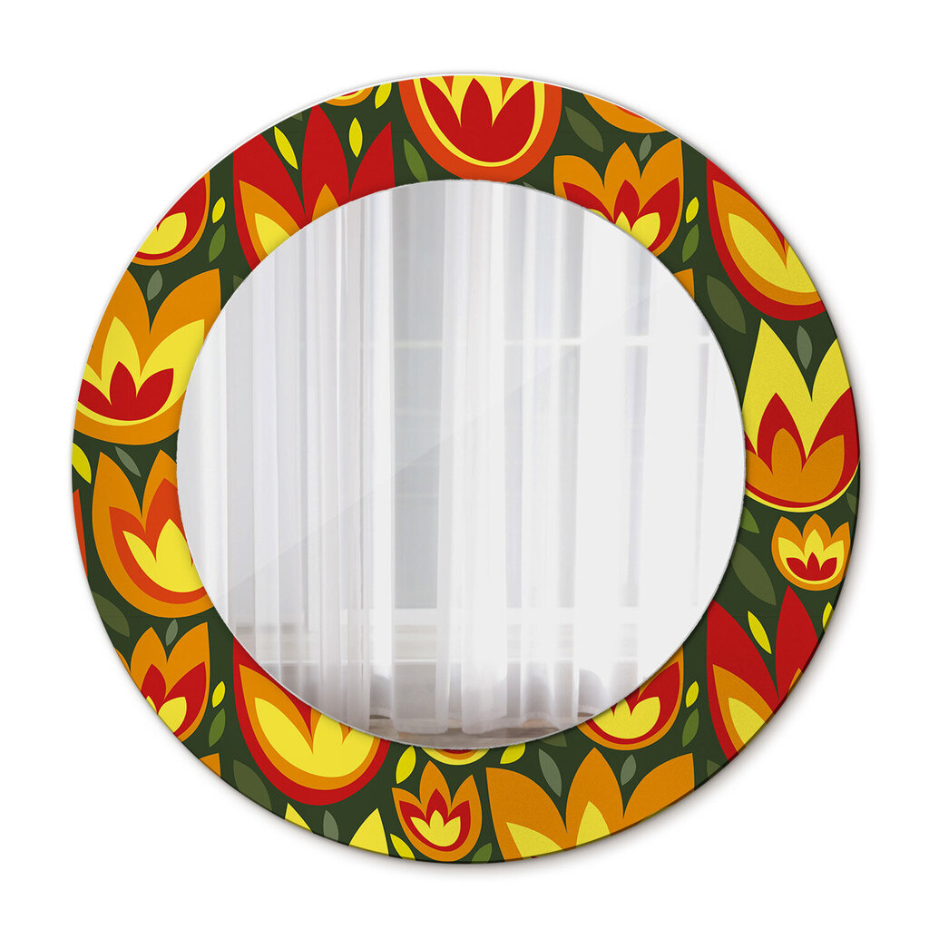 TULUP spogulis ar rāmi Retro tulpes, Ø50cm, Dzeltens cena un informācija | Spoguļi | 220.lv