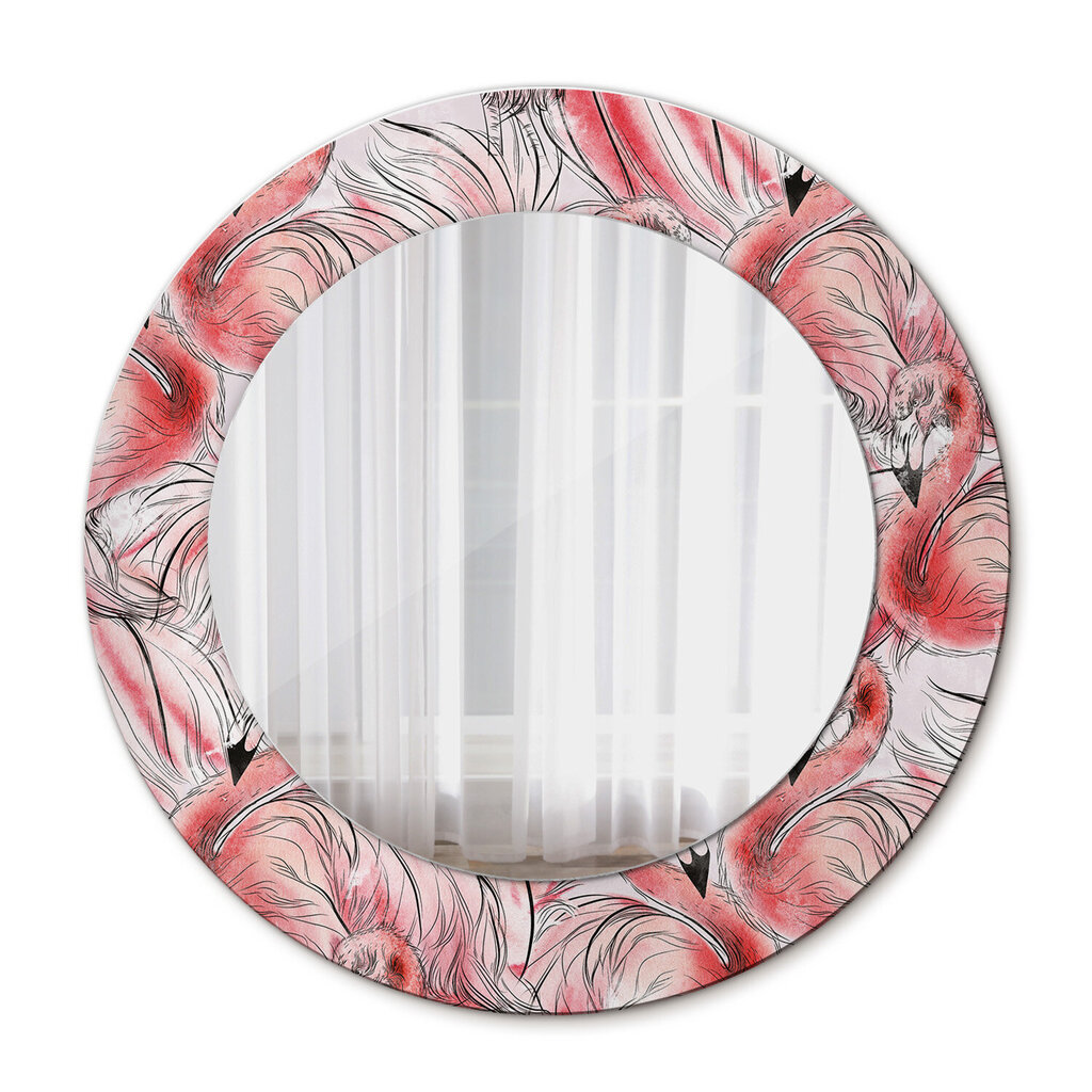 TULUP spogulis ar rāmi Flamingo raksts, Ø50cm, sarkans cena un informācija | Spoguļi | 220.lv