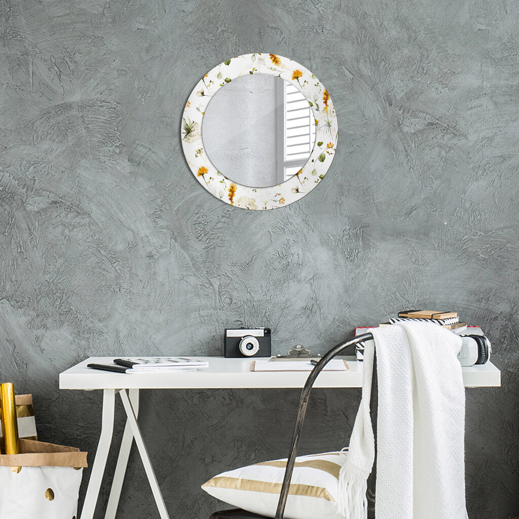 TULUP spogulis ar rāmi Lauka ziedi, Ø50cm, Baltums cena un informācija | Spoguļi | 220.lv