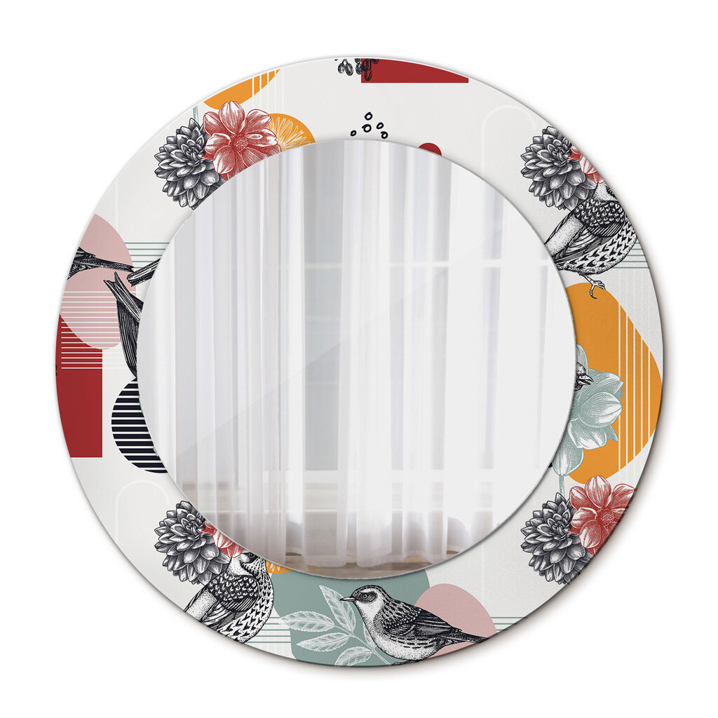 TULUP spogulis ar rāmi Abstrakcija ar putniem, Ø50cm, Krāsains цена и информация | Spoguļi | 220.lv