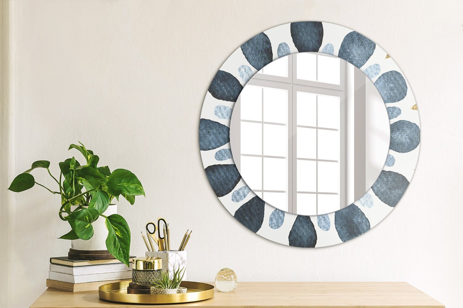 TULUP spogulis ar rāmi Mēness mandala, Ø50cm, Zils cena un informācija | Spoguļi | 220.lv