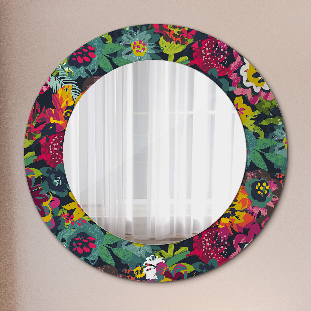 TULUP spogulis ar rāmi Ar rokām krāsoti ziedi, Ø50cm, Krāsains цена и информация | Spoguļi | 220.lv