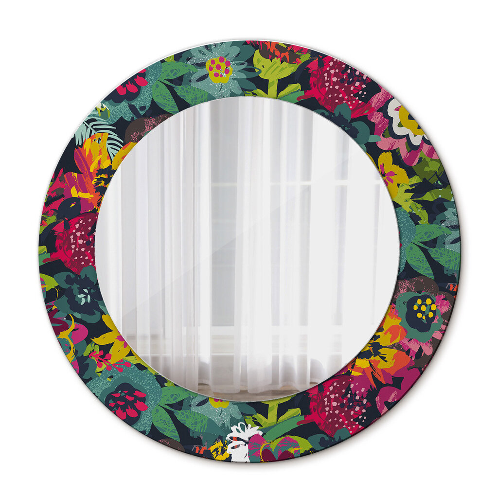 TULUP spogulis ar rāmi Ar rokām krāsoti ziedi, Ø50cm, Krāsains цена и информация | Spoguļi | 220.lv