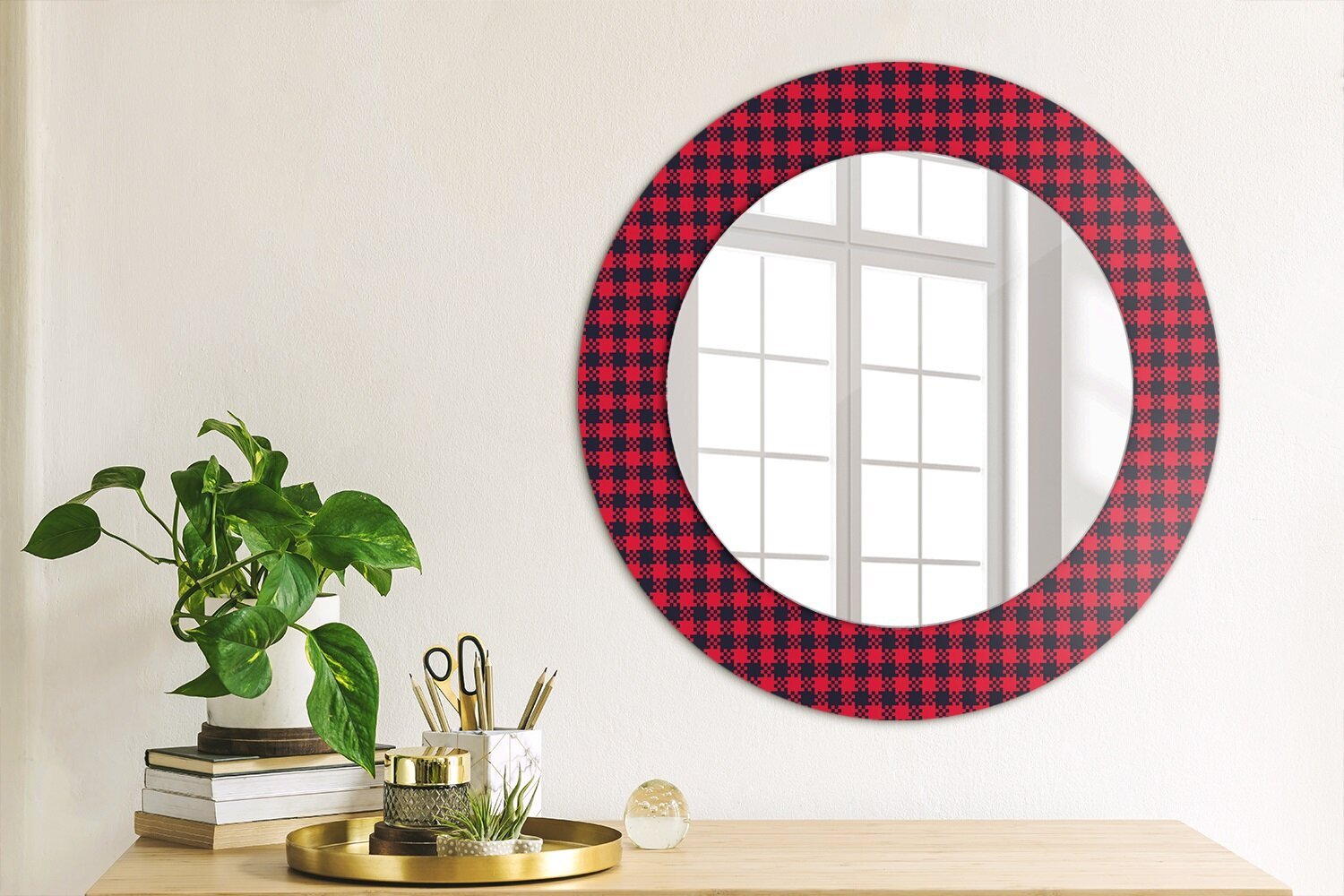 TULUP spogulis ar rāmi Sarkans pleds, Ø50cm, sarkans cena un informācija | Spoguļi | 220.lv