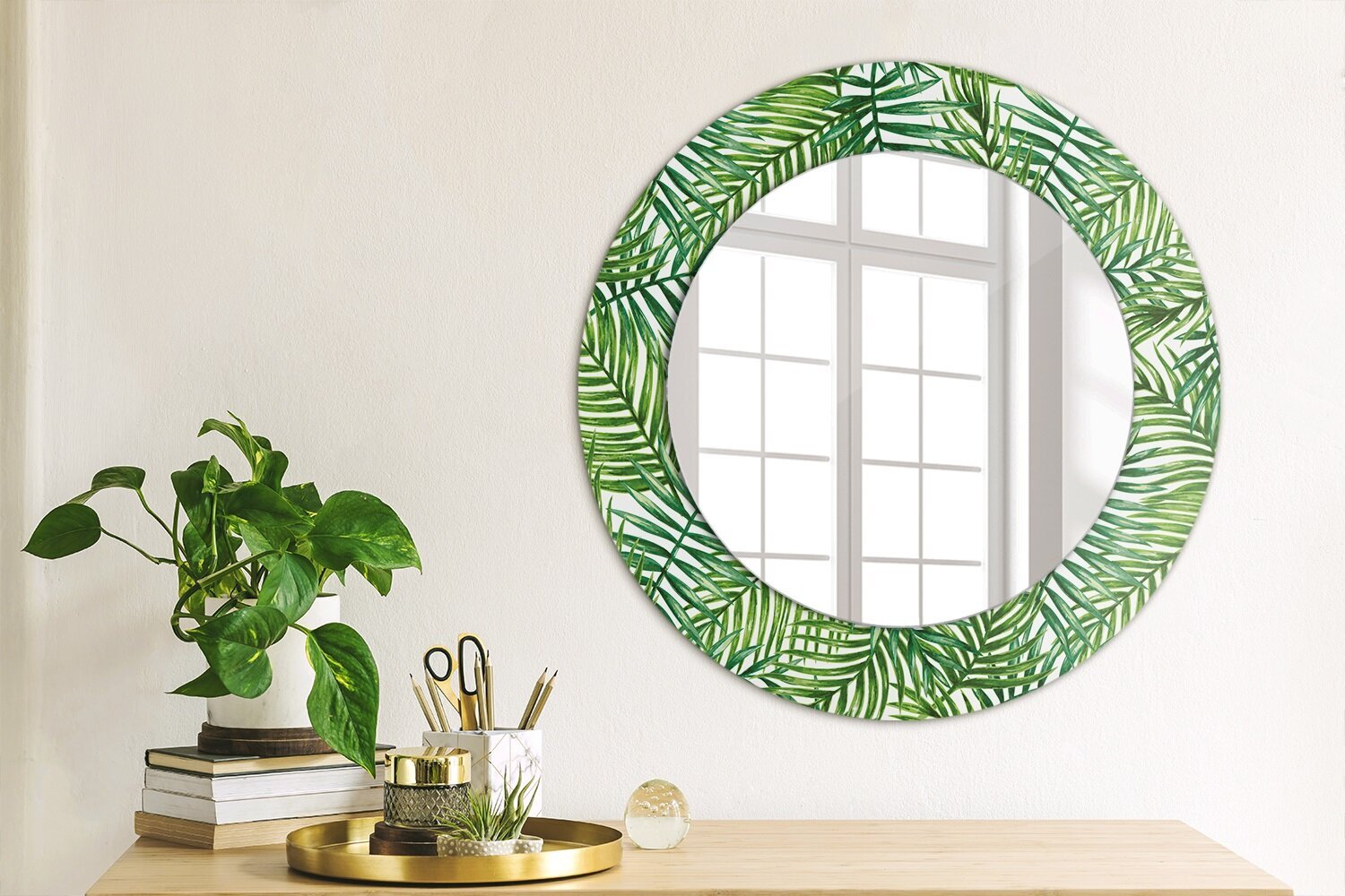 TULUP spogulis ar rāmi Tropiskā palma, Ø50cm, Zaļš cena un informācija | Spoguļi | 220.lv