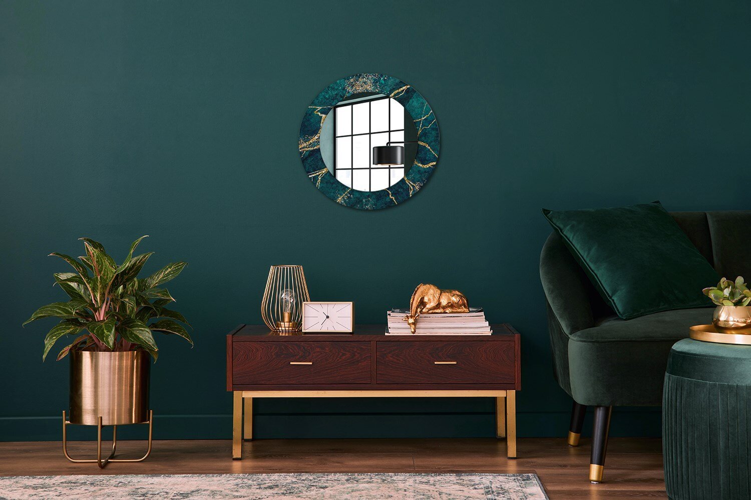 TULUP spogulis ar rāmi Malahīta zaļais marmors, Ø50cm, Zaļš cena un informācija | Spoguļi | 220.lv
