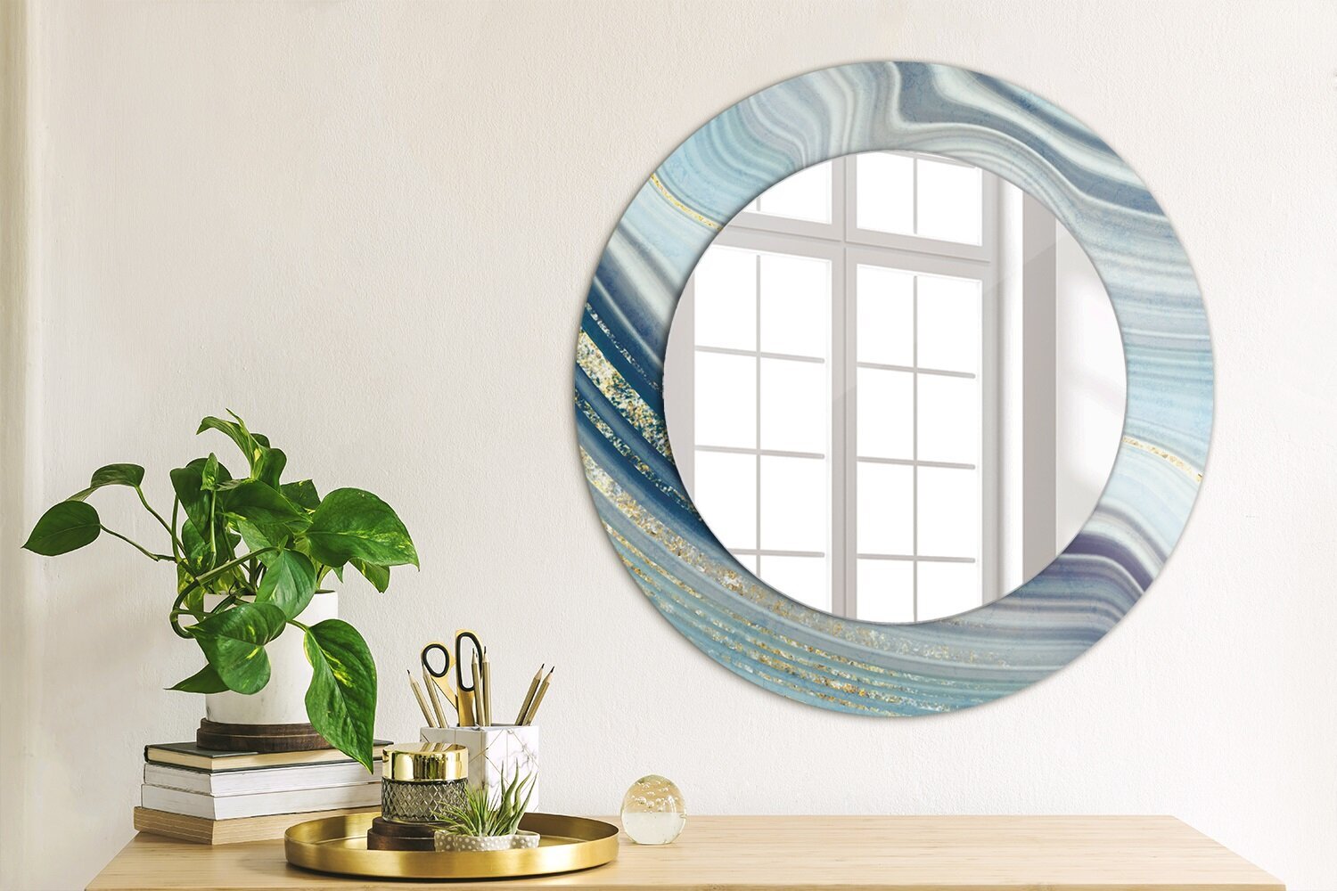 TULUP spogulis ar rāmi Zilais marmors, Ø50cm, Zils cena un informācija | Spoguļi | 220.lv