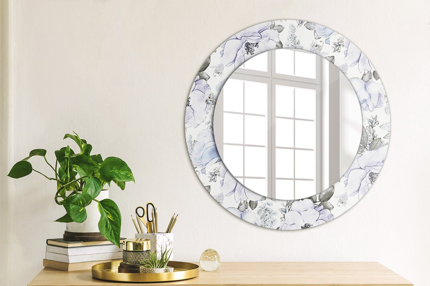 TULUP spogulis ar rāmi Zilās rozes, Ø50cm, Gaiši zils cena un informācija | Spoguļi | 220.lv