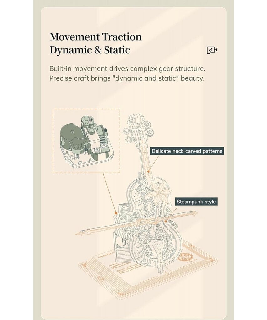 Muzikāls 3D koka konstruktors Robotime Magic Cello cena un informācija | Konstruktori | 220.lv