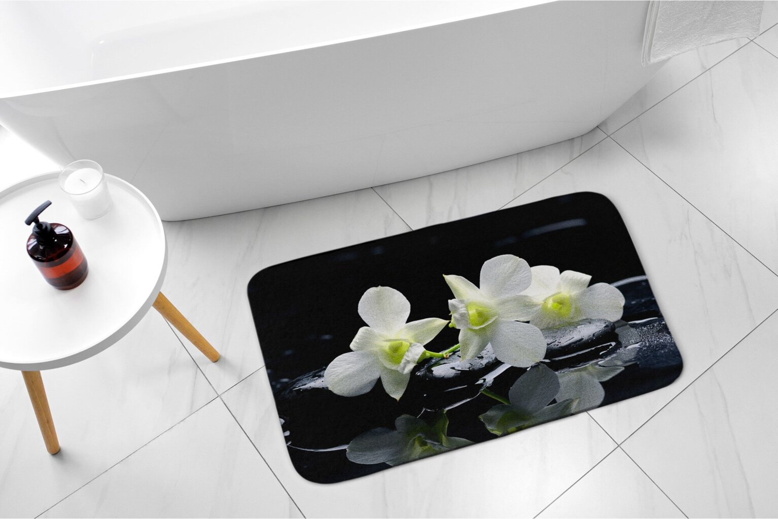 Vannas istabas paklājs Orhidejas, 75x45 cm cena un informācija | Vannas istabas aksesuāri | 220.lv