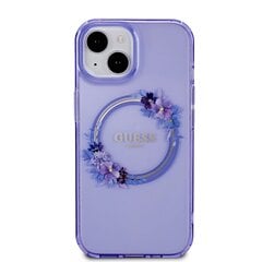 Guess PC|TPU Flowers Ring Glossy Logo MagSafe Case for iPhone 15 Purple cena un informācija | Telefonu vāciņi, maciņi | 220.lv