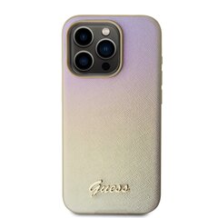 Guess PU Leather Iridescent Metal Script Case for iPhone 15 Pro Max Gold cena un informācija | Telefonu vāciņi, maciņi | 220.lv