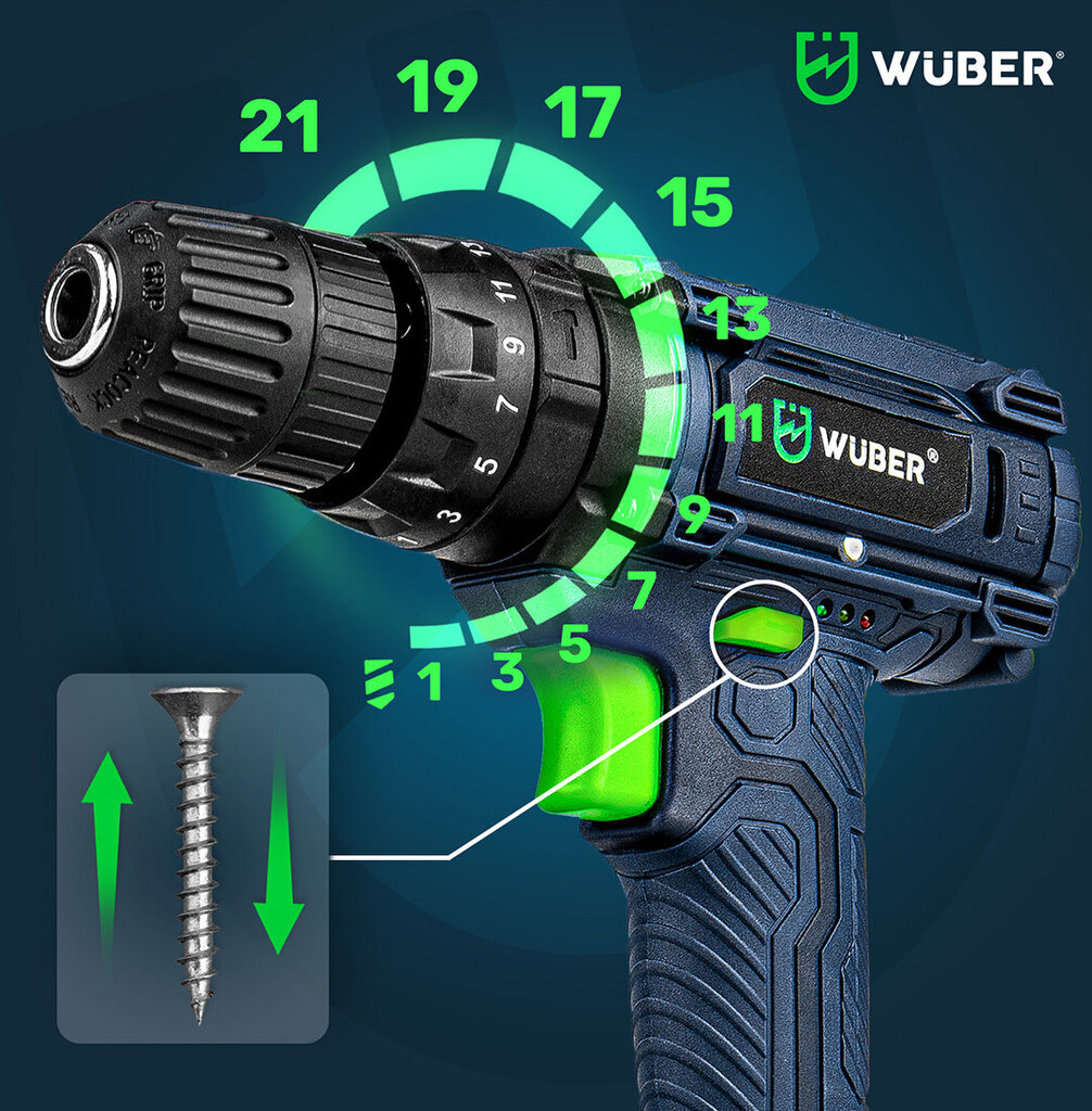 Skrūvgriezis-urbis Wuber WR-CD-20V ar kalšanu cena un informācija | Skrūvgrieži, urbjmašīnas | 220.lv