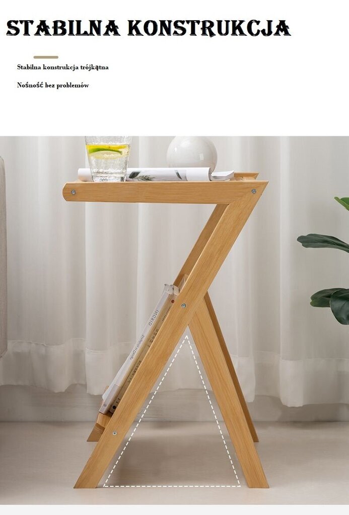 Bambusa galds ar ratan plauktu - gaiši brūns, 45 cm цена и информация | Virtuves galdi, ēdamgaldi | 220.lv