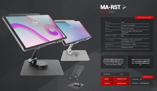 Mars Gaming MA-RST 2in1 Подставка из алюминиевого сплава для планшетов 360°/ 13 дюймов / Серебряная цена и информация | Держатели для телефонов | 220.lv