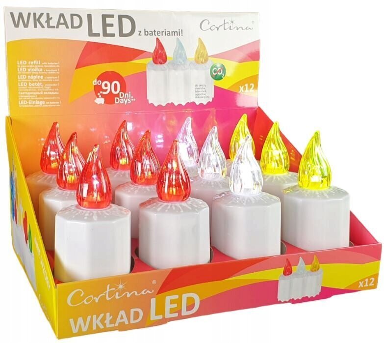 LED sveces kapiem, trīskrāsainas, 12 gab. cena un informācija | Kapu sveces | 220.lv