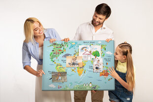 Korķa dēlis Pasaules karte ar dzīvniekiem, 100x70 cm cena un informācija | Kancelejas preces | 220.lv