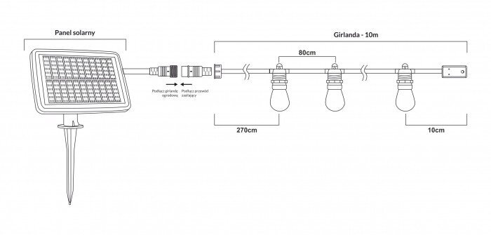 Dārza vītne ar spuldzēm Solar LED, 10m cena un informācija | Āra apgaismojums | 220.lv