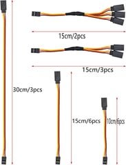 20 PCS RC Servo Extension Cable Set - удлинительный кабель JR, 3 pin male to female, 1 to 2/1 to 3 - размеры 100 мм, 150 мм, 300 мм - лучше всего подходит для RC моделей самолетов цена и информация | Дроны | 220.lv