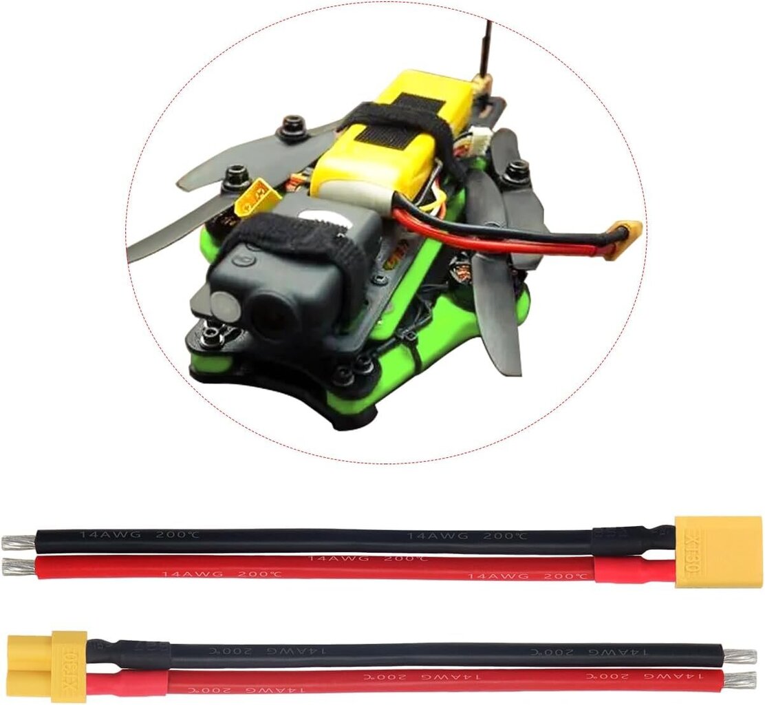 XT30 savienotāji ar silikona kabeli 100mm 14AWG Lipo FPV dronu akumulatoram, 5 pāri цена и информация | Droni | 220.lv