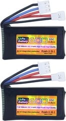 2 LiPo аккумулятора 7.4V 600mAh 35C 2S с разъемом Molex - совместимы с FMS FCX24 RC грузовиками и электрическими подъемниками цена и информация | Дроны | 220.lv