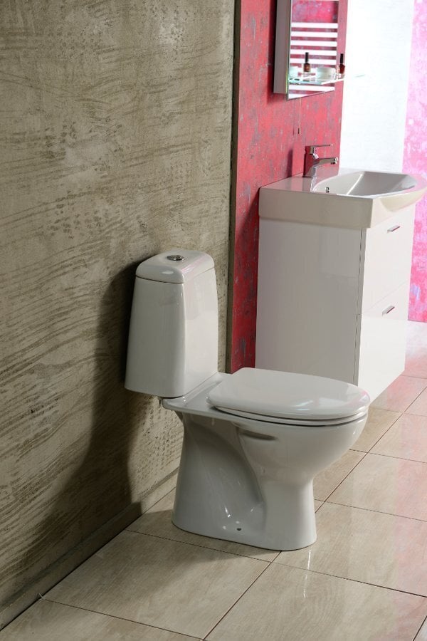 RIGA kompakts tualetes pods, 3/6 l poga, horizontāla skalošana, balts un tualetes poda sēdeklis цена и информация | Tualetes podi | 220.lv
