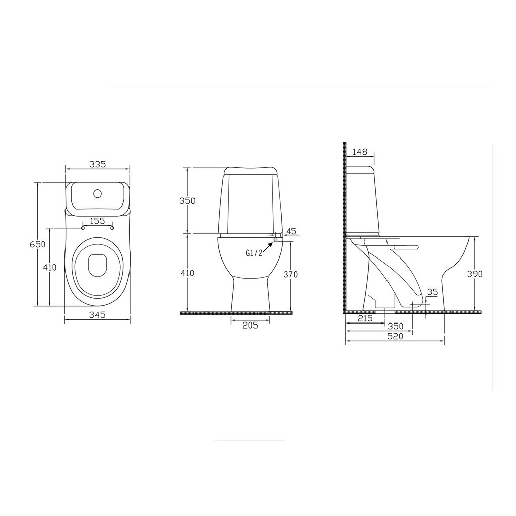 Kompakta tualete RIGA, 3/6 l poga, vertikāla skalošana, balta цена и информация | Tualetes podi | 220.lv