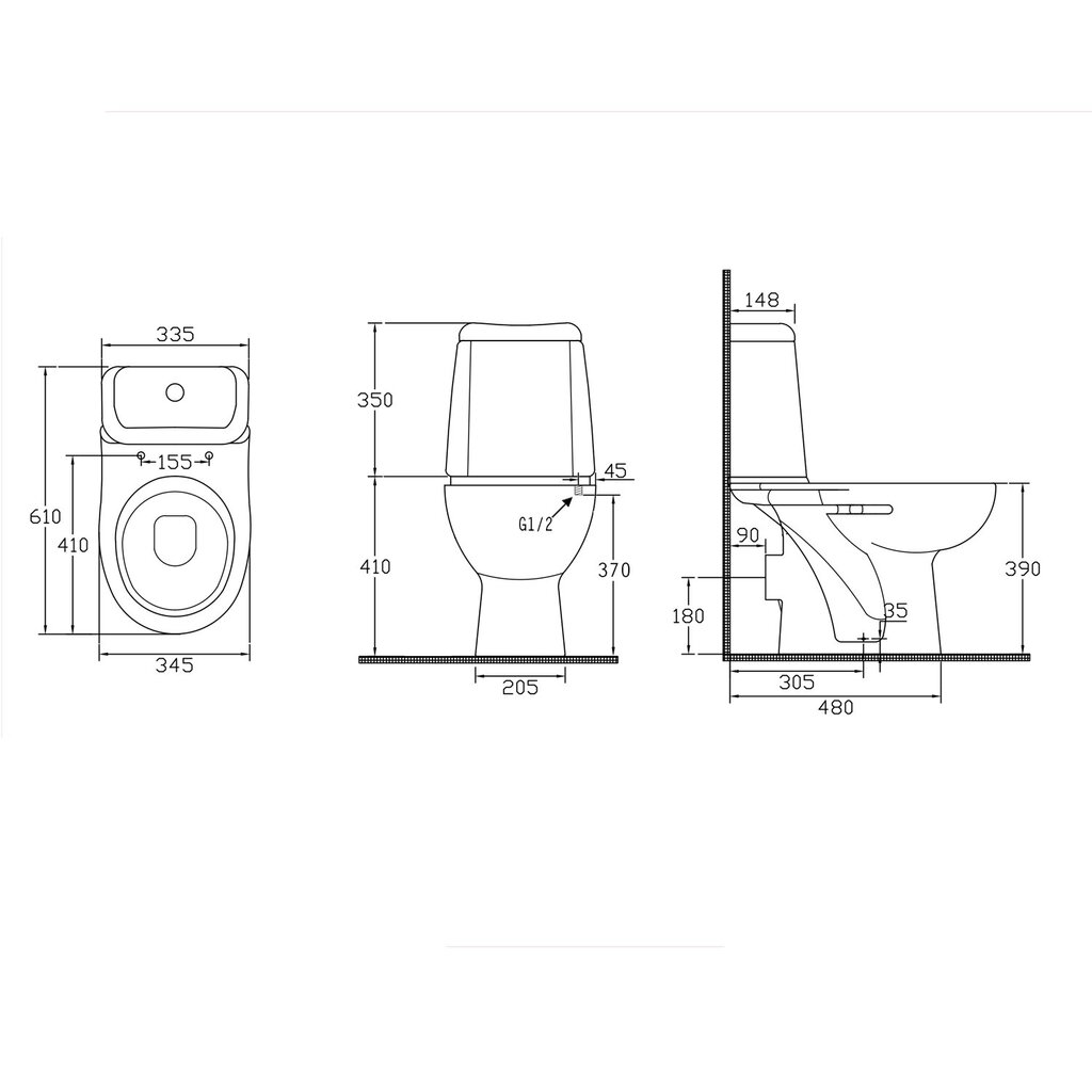 Kompakts tualetes pods RIGA, spiedpoga, 3/6 l, horizontāla drenāža, balts cena un informācija | Tualetes podi | 220.lv