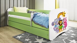 Łóżko babydreams zielone zoo z szufladą materac 140/70 цена и информация | Детские кровати | 220.lv