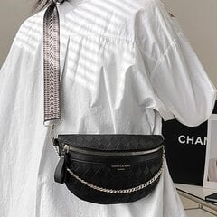 Женская сумка через плечо HIMS с широким ремнем и цепочкой, чёрная цена и информация | Женские сумки | 220.lv