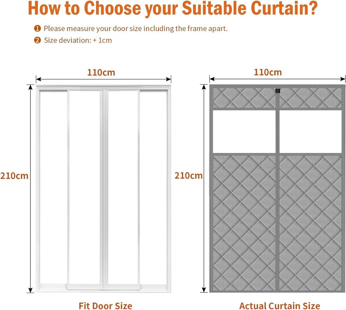 Magnētiskais siltumizolācijas aizkars durvīm WochiTV, 110 x 210 cm, pelēks cena un informācija | Moskītu tīkli | 220.lv